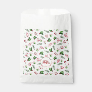 Merry Christmas Balls Holly Berries Pine Monogram Favour Bags