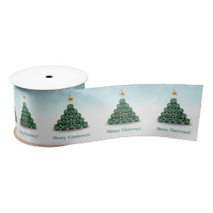 Merry Christmas Balls Tree Mint Pastel Design Satin Ribbon