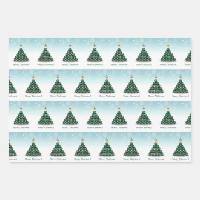 Merry Christmas Balls Tree Mint Pastel Design Wrapping Paper Sheet (Front)