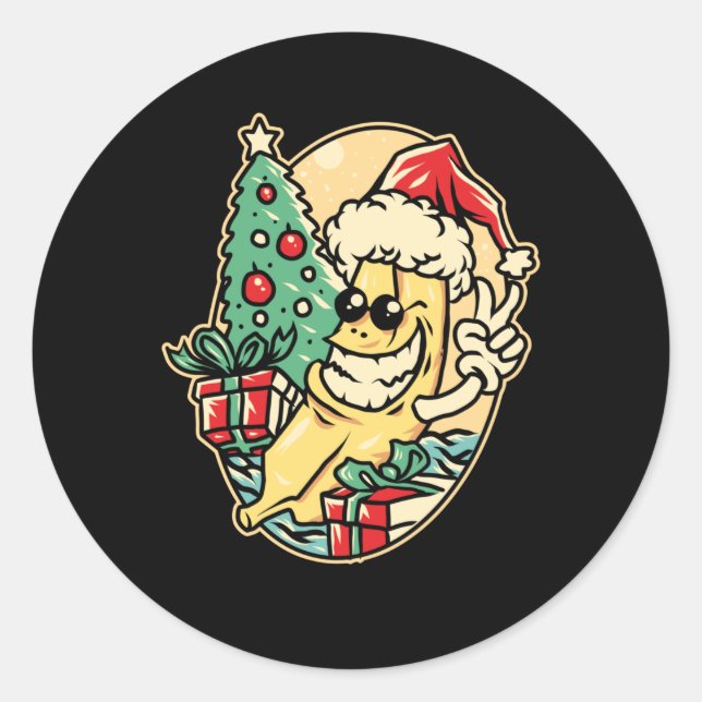 Merry Christmas Banana Classic Round Sticker (Front)