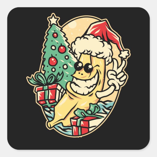 Merry Christmas Banana Square Sticker (Front)