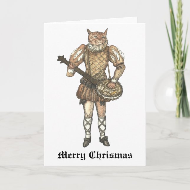 Merry Christmas Banjo Cat Holiday Card (Front)