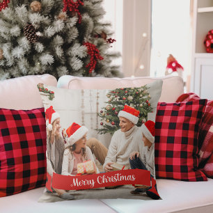Merry Christmas Banner Custom Photo Cushion