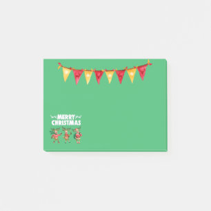 Merry Christmas Banner Dancing Reindeer Post-it Notes