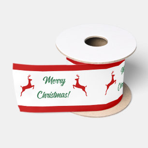 Merry Christmas Banner Red Reindeer Satin Ribbon