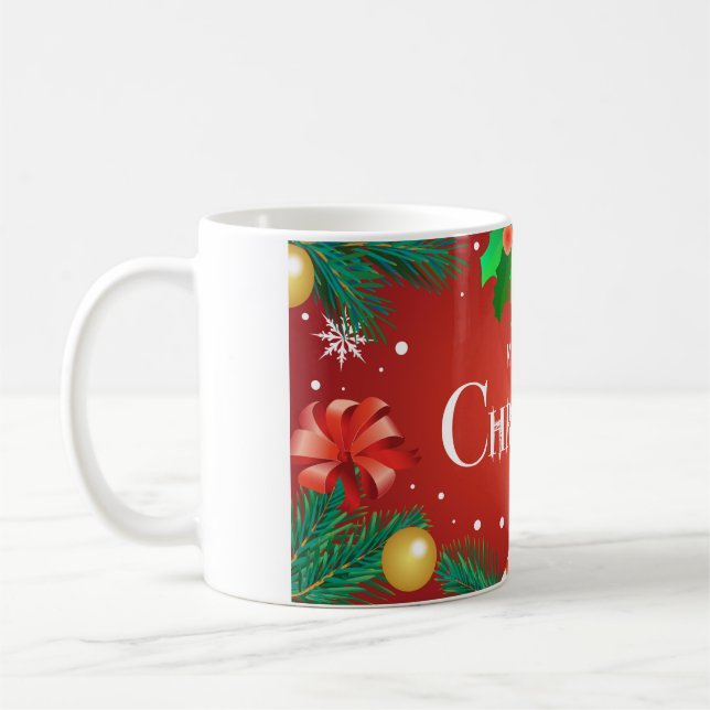 Merry Christmas banner, Xmas Party with gifts box, Coffee Mug (Left)
