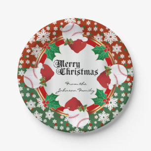 Merry Christmas Baseball Lovers Paper Plate