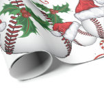 Merry Christmas Baseball  Santa Wrapping Paper<br><div class="desc">Sports Lovers Christmas - Baseball with Santa Cap  decorated with Holly and Candy Canes  - Custom Christmas messages  _ We chose Merry Christmas and Ho Ho Ho   in red and green - you can change the text</div>