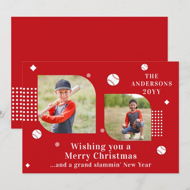 Merry Christmas Baseball Sport 2 Photo Family Name (Front/Back)