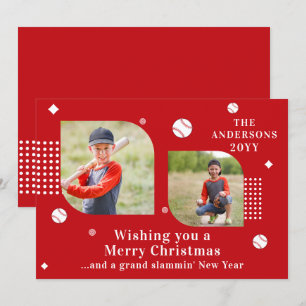 Merry Christmas Baseball Sport 2 Photo Family Name