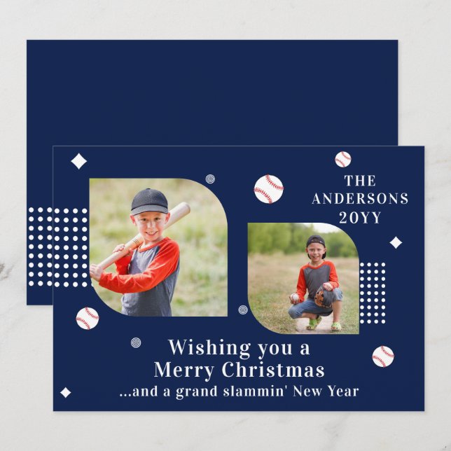 Merry Christmas Baseball Sport 2 Photo Family Name (Front/Back)