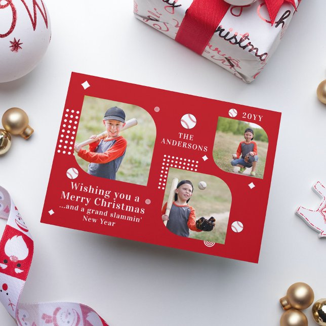 Merry Christmas Baseball Sport 3 Photo Family Name (Creator Uploaded)
