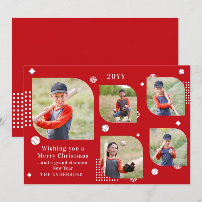Merry Christmas Baseball Sport 5 Photo Family Name (Front/Back)
