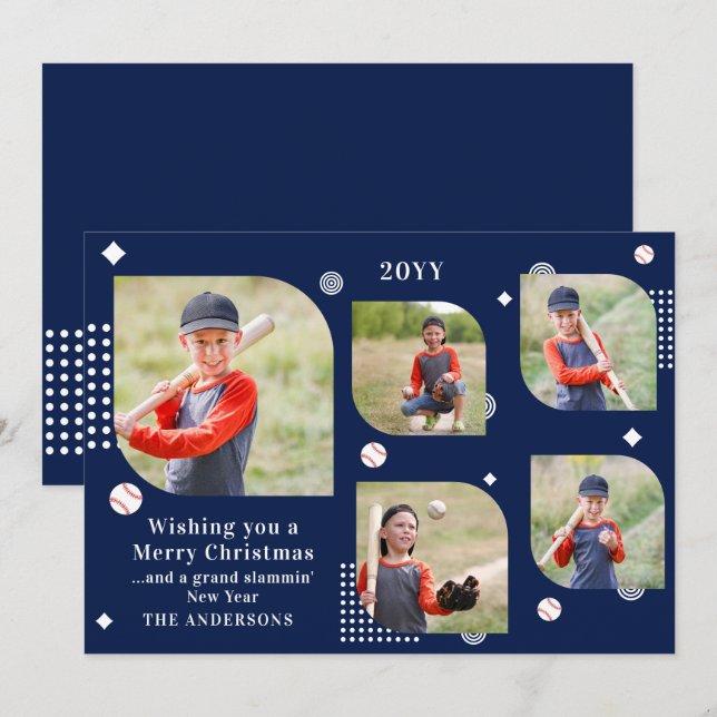 Merry Christmas Baseball Sport 5 Photo Family Name (Front/Back)
