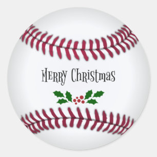 Merry Christmas, Baseball-Theme Design Classic Round Sticker