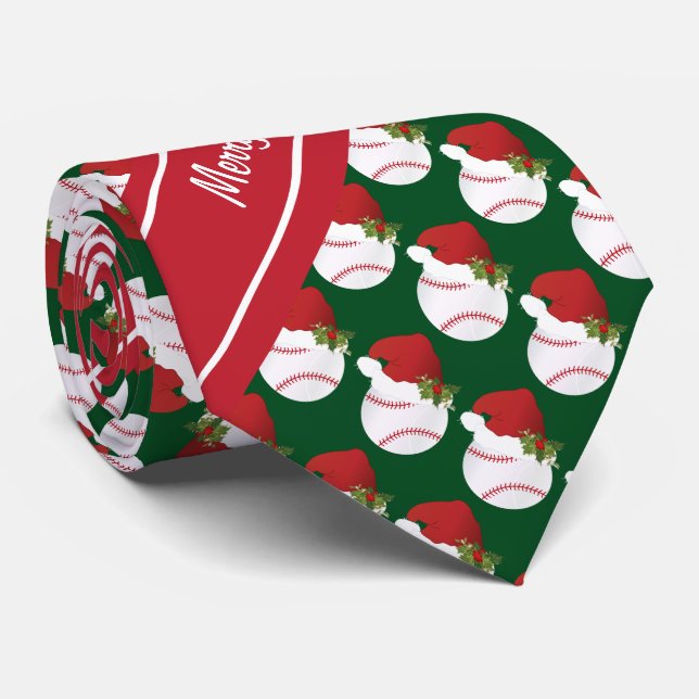 Merry Christmas Baseball Tie (Rolled)
