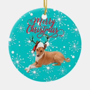 Merry Christmas Basenji Dog Ceramic Tree Decoration