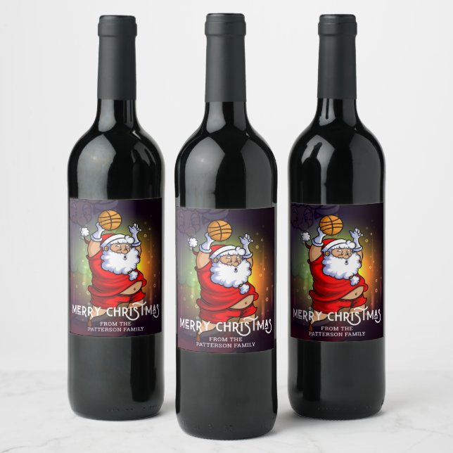 Merry Christmas Basketball Santa Personalised Wine Label (Bottles)