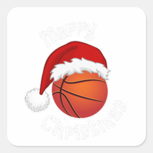 Merry Christmas Basketball Sport fans Santa hat Square Sticker