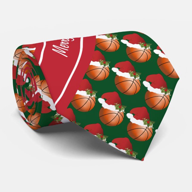 Merry Christmas Basketball Tie (Rolled)