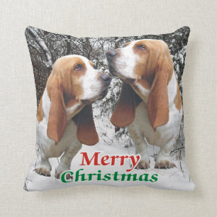 Merry Christmas Basset Hounds Cushion