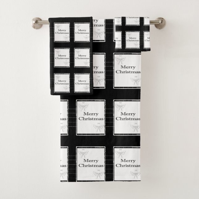 Merry Christmas Bath Towel Sets, Black & White (Insitu)
