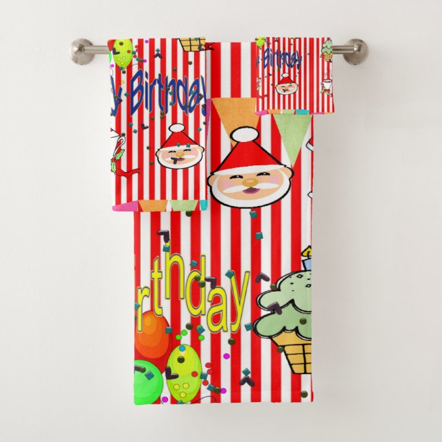 Merry Christmas Bath Towel Sets, Happy Birthday (Insitu)