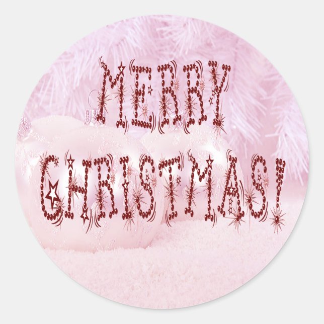 Merry Christmas Bauble and Stars Font Classic Round Sticker (Front)