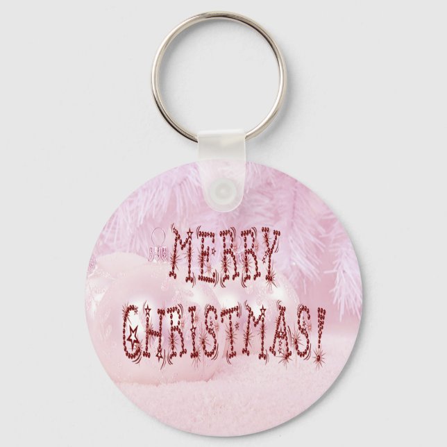 Merry Christmas Bauble and Stars Font Key Ring (Front)