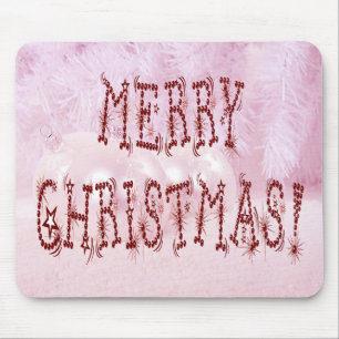 Merry Christmas Bauble and Stars Font Mouse Mat