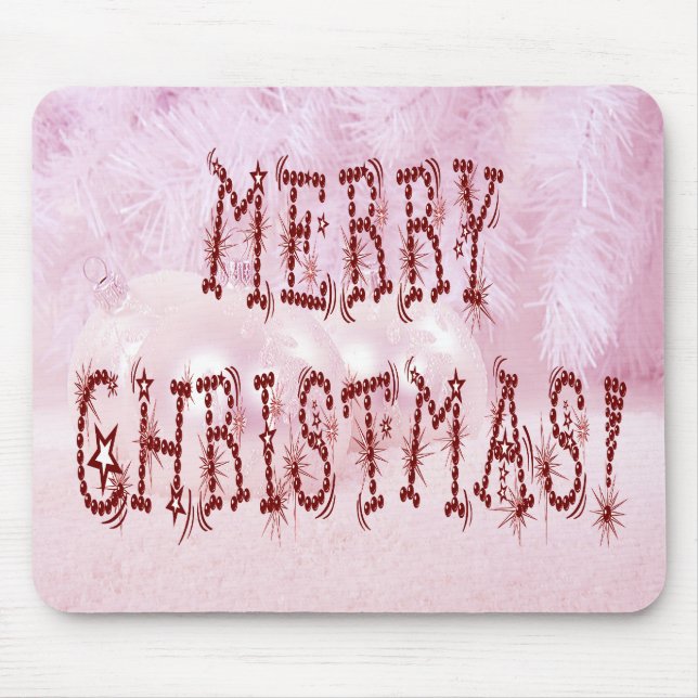 Merry Christmas Bauble and Stars Font Mouse Mat (Front)