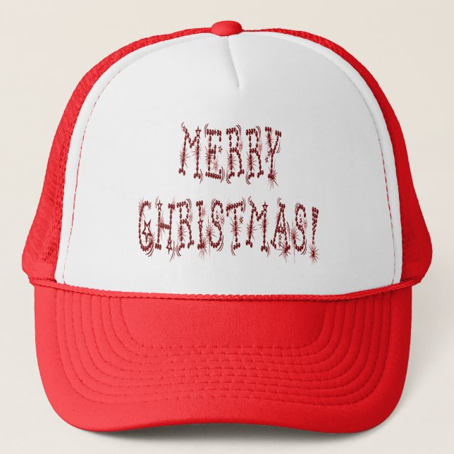 Merry Christmas Bauble and Stars Font Trucker Hat (Front)