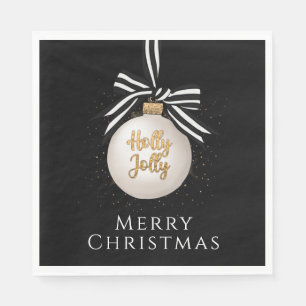 Merry Christmas Bauble Black And White Napkin