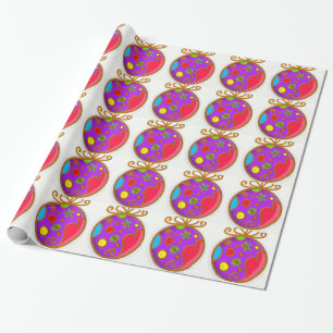 Merry Christmas Bauble Colourful Purple Red Wrapping Paper