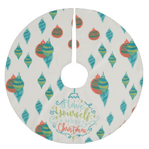 Merry Christmas Bauble & Holiday Ornament Pattern Brushed Polyester Tree Skirt