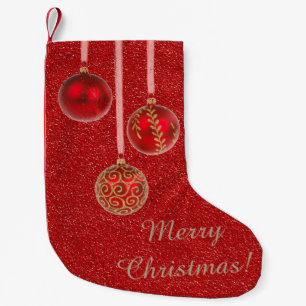 Merry Christmas Baubles Gold Red Stocking