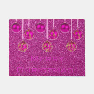 Merry Christmas Baubles Hot Pink Ornament Door Mat
