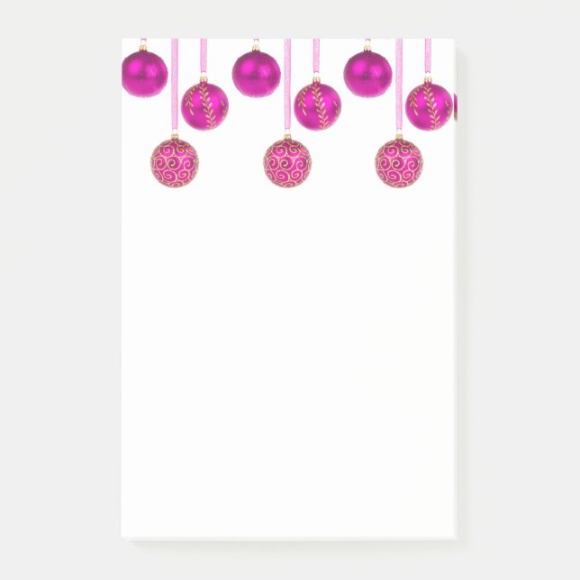 Merry Christmas Baubles Hot Pink Ornaments Post it Post-it Notes (Front)