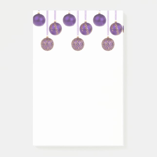 Merry Christmas Baubles Purple Gold Ornaments Post-it Notes (Front)