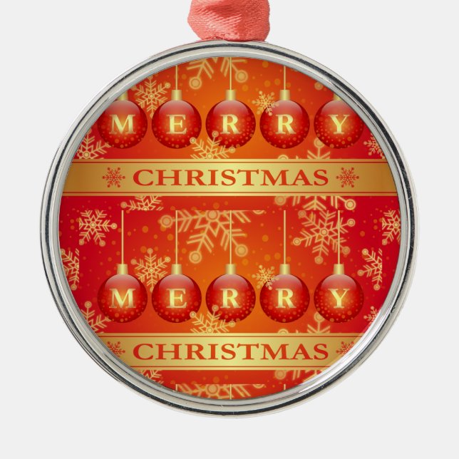 Merry Christmas Baubles Red Gold Ornaments (Front)