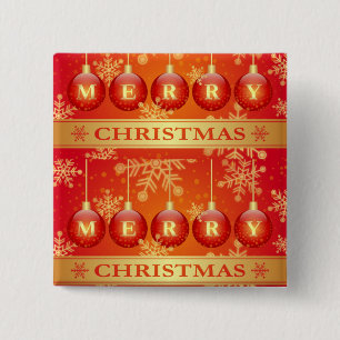 Merry Christmas Baubles Red Gold Ornaments 15 Cm Square Badge