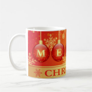 Merry Christmas Baubles Red Gold Ornaments Coffee Mug