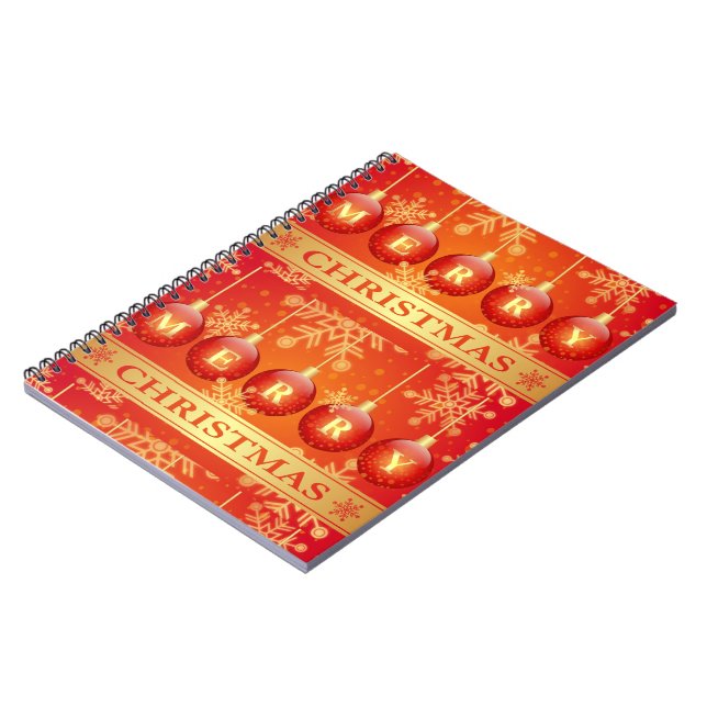 Merry Christmas Baubles Red Gold Ornaments Notebook (Left Side)