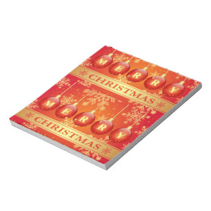 Merry Christmas Baubles Red Gold Ornaments Notepad