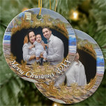 Merry Christmas Beach Family 786 Ceramic Tree Decoration<br><div class="desc">Painting "Los Muertos Beach 786" Collection Bring a lot more holiday cheer to your tree with a custom ceramic ornament. Add family photos, images, and personal messages to both sides of this ornament. A strand of gold thread makes it easy to hang this fantastic keepsake. Personalise on the product page...</div>