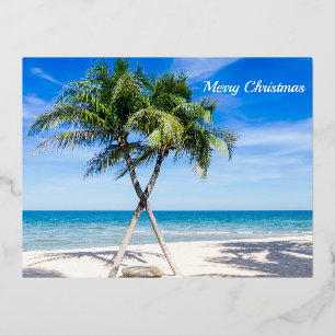 Merry Christmas Beach Palm trees Foil Holiday Postcard