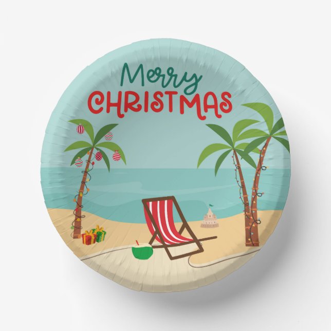  Merry Christmas Beach  Paper Plate (Front)