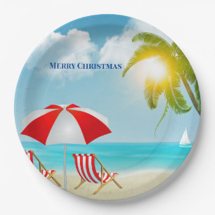 Merry Christmas Beach Paper Plate