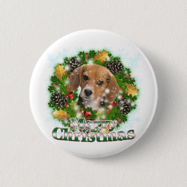 Merry Christmas Beagle 6 Cm Round Badge (Front)