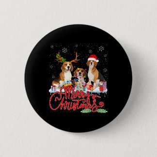 Merry Christmas Beagle Dog Santa Reindeer Light Xm 6 Cm Round Badge